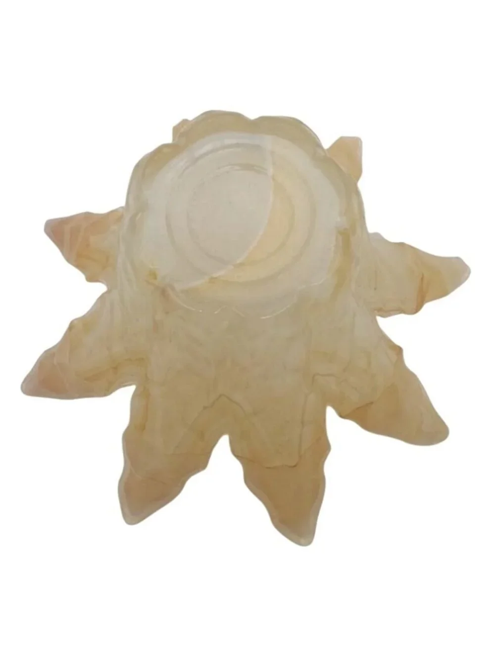 Palm Leaf Glass Candle Holder Vase Translucent Yellow Cream Swirl Vintage Art